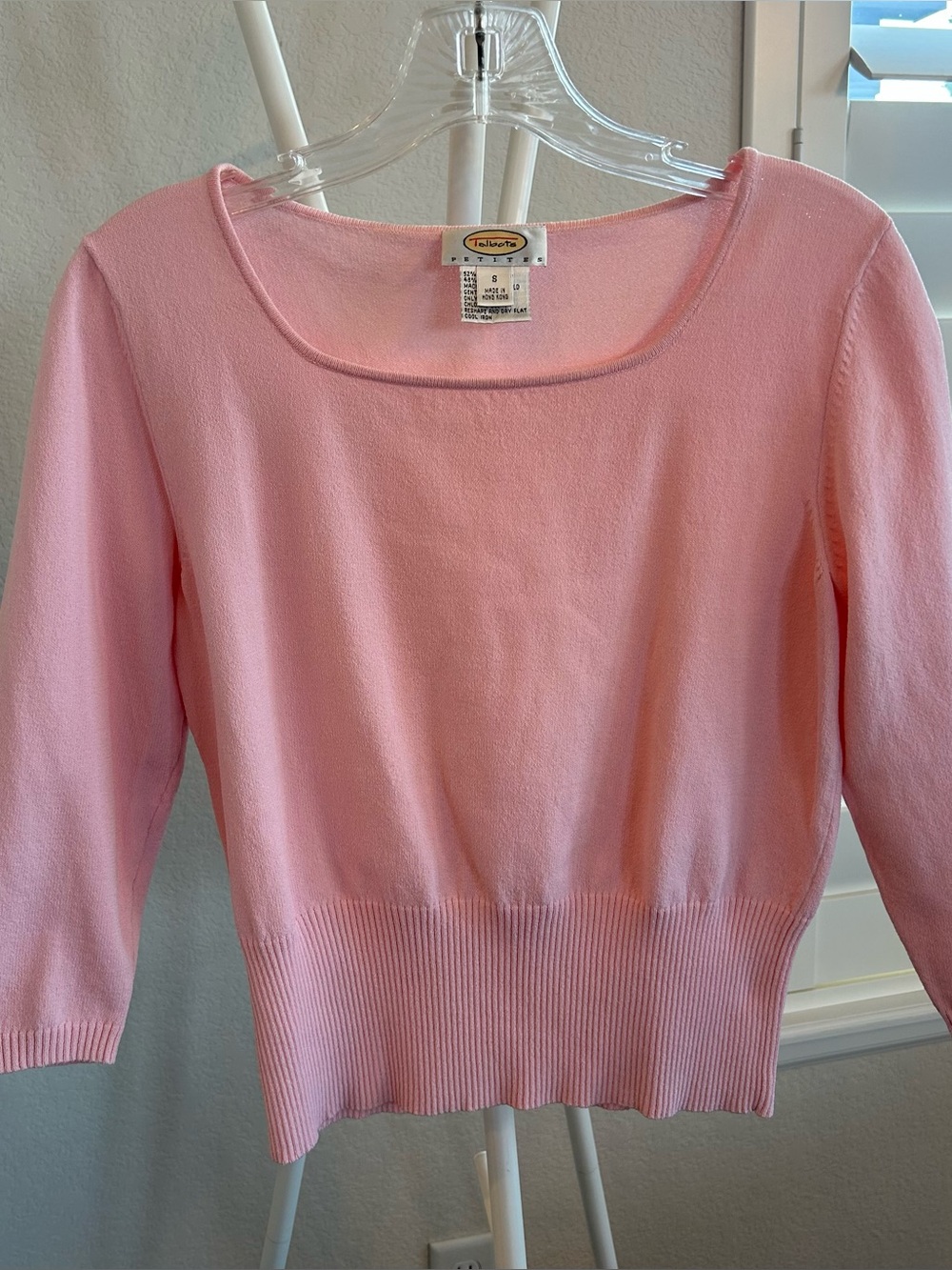 Talbots  3/4 sleeve Pink Sweater, Size PS, Square Neck